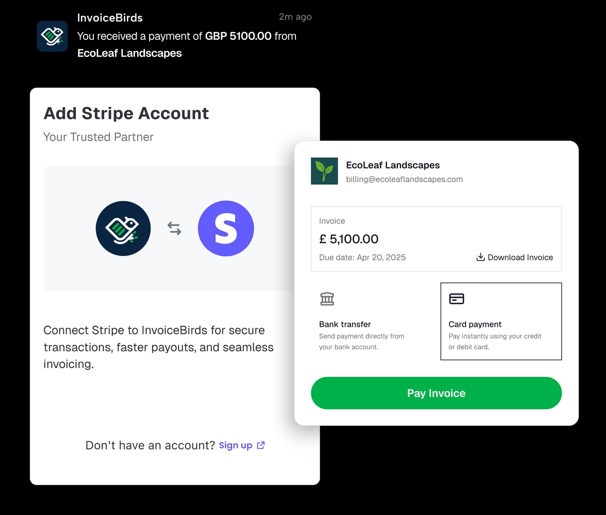 Payments feature interface